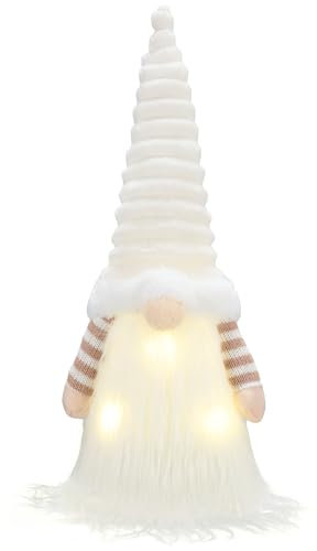 Valery Madelyn Christmas Tree Topper Decorations,Nodic Gnome with 17 inch Gold and White Santa Tree Top Star, with 3 Warm LED Lights, Timer Battery Box (Batteries Not Included),Perfect for gift
