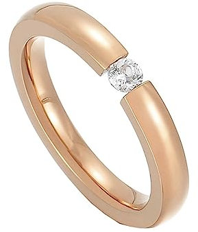 Bihsilin Frauen Ringe Edelstahl, Verlobungsringe 3MM Solitär mit Zirkonia Ring Damen Personalisiert Rosegold Gr.62 (19.7)