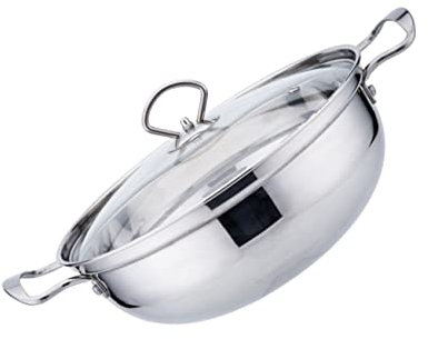 ANSNOW 1Pc Pentola Pentole Antiaderenti Cucina Induzione Padella in Acciaio Inox Brasiera con Coperchio Wok con Coperchio Pentola con Coperchio Caldaia Di Cottura 28Cm Fornello in Acciaio Inossidabi
