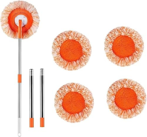 BAODBF Wandreinigungsmop mit Teleskopstiel 1,9m - 360° Drehbarer Sonnenblumen-Mopp inkl. 5 Mikrofaser-Pads - Vielseitiger Wandmop für Decke, Boden, Fenster & hohe Ecken