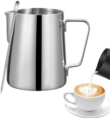 Supercap - Pichet à mousse de lait avec marques de mesure | Tasse en acier inoxydable pour pichet à la vapeur, café, cappuccino, latte art | Accessoires pour machine (silver, 600mL)