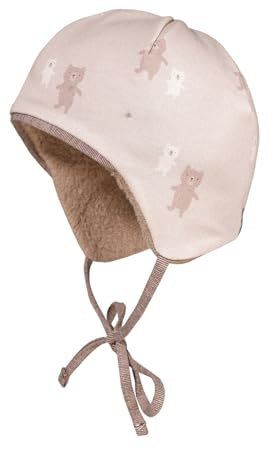 maximo GOTS Baby-Mütze, Jersey bedr. Teddyfutter, Bindeband Made in Germany Baumwolljersey
