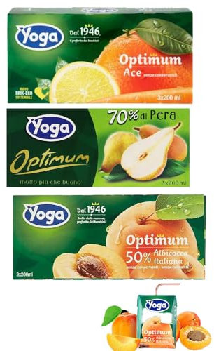 Succo di Frutta Yoga MIX - T3 Ace - T3 Albicocca - T3 Pera, 200ml, Confezione da 3