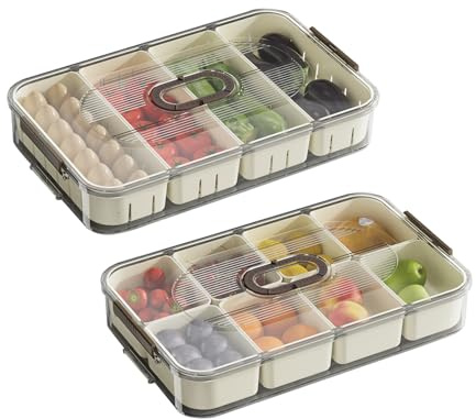 wocpvm 2 Stück Snackschale mit Deckel,Snack Aufbewahrungsbox mit 8 Fächern und 4 Fächern Obst und Gemüse Tablett Frischhaltebehälter für Snacks, Obst und Gewürze