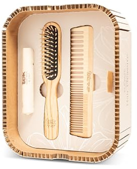 TEK - Hair Pleasure Set, Kit Brosse et Peigne en Bois, Dents de Remplacement Incluses, Kit de Soins Capillaires Naturels et Artisanaux, Idéal pour Les Cheveux Courts