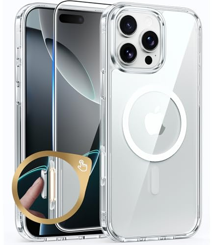 FNTCASE for iPhone 16 Pro-Max Case: Magnetic Military Grade Drop Protection Anti Yellowing Cell Phone Cover - Rugged Shockproof Protective Bumper Transparent Cases