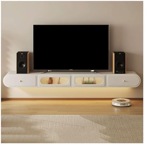 TV Schrank Hängend Ultradünner schwebender 78,7-Zoll-TV-Ständer mit LED-Leuchten, hängender TV-Schrank, Entertainment-Center-Medienkonsole, wandmontierter Regal-Medienkonsolenschrank mit großem Staura