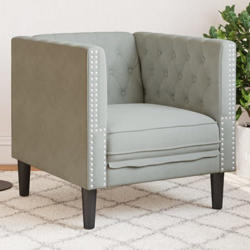 ShGaxin Chesterfield-Sessel Hellgrau Samt, Sessel Wohnzimmer, Lesesessel, Stillsessel, TV Relaxsessel - 372673