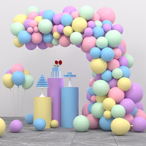 Pastell-Regenbogen-Ballongirlande-Set, 122-teilig, Macaron-Rosa, Gelb, Blau, Lila, Grün, Luftballons für süße Mädchen, Geburtstag, Brautparty, Hochzeit, Verlobung, Jahrestag, Ostern, Party-Dekoration
