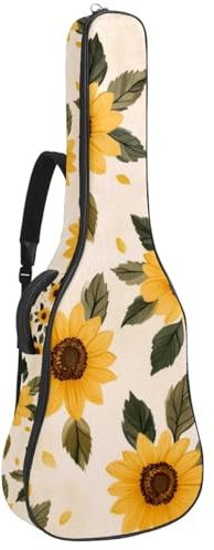 KengjuTesu 43 Zoll Akustikgitarre Softcase mit Rucksackgurt und 2 Taschen Handgezeichnete Sonnenblumen Keine Polsterung Rucksack Wasserdicht Oxford Tuch Bassgitarre Gigbag für Konzertgitarre,