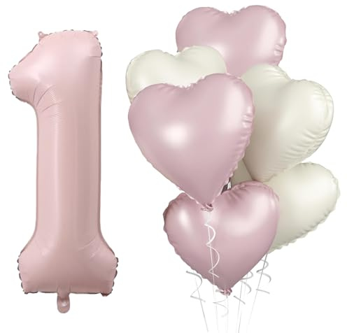 DazzJoy Luftballon 1. Geburtstag Rosa, 40 Zoll Rosa Luftballons Zahlen 1, Geburtstagsdeko 1 Jahr Junge Mädchen, Herz Ballon 1 Geburtstag Junge Mädchen Deko, Erster Geburtstag Mädchen Junge