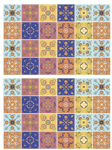 Amosfun Lot De 48 Autocollants Muraux À Motifs Rétro Pour Cuisine Salle De Bain Plan De Travail