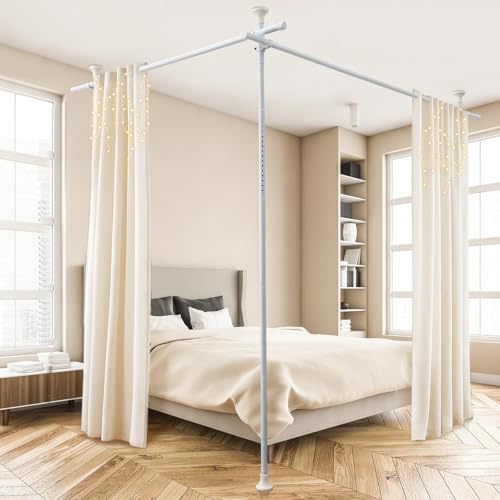 Heavy Duty 1 No-Drill Room Divider Rod - Rustproof Adjustable Tension Pole 4-10ft (H) 28-114inch(W) for Privacy Curtains & Temporary Walls, White