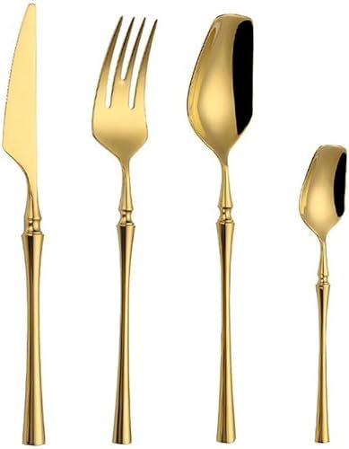 Ensemble de couverts à tête carrée avec manche fin en acier inoxydable, couverts de cuisine, couverts de table, couteau à steak, fourchette, cuillère à café (rouge or, 16 pièces)(Shiny Gold,4 pieces)