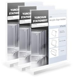 YUN CHUN A5 Acrylic Sign Holder, 3 Pack A5 Vertical Menu Holder for Restaurant, T-Shape Clear Table Stands for Wedding, Perspex Display Stand for Office, A5 Leaflet Holder for Store and Hotel