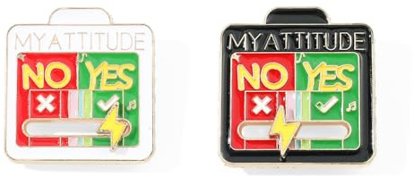 Spilla smaltata a forma di fulmine per conversione, per donne, uomini, adolescenti, 2 pezzi, batteria sociale sì o no, regolabile, My Attitude, spille da bavero per cappelli, borse, abiti, accessori