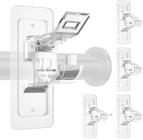 Tryslyn 4 Pezzi Ganci per Tende Senza Bucare, Gancio Supporti Bastone Asta Tenda, Porta Staffe Bastoni Adesivi, Supporto Staffa Autoadesiva Trasparente, per Casa, Bagno, Cucina, Hotel