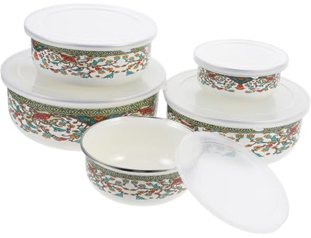 VERDANVERSE 5 pièces Lot de Bols Émaillés avec Couvercles Bols à Salade et Étanches pour Maison et Restaurant pour Soupe Riz et Nouilles Faciles à Nettoyer et Transporter