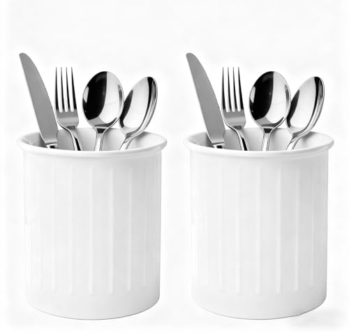 GBKDQQ Porte-ustensiles de cuisine en céramique pour comptoir de cuisine : 2 pièces porte-ustensiles de cuisine, organisateur d'ustensiles de cuisine, porte-couverts en relief pour cuisine, ensemble