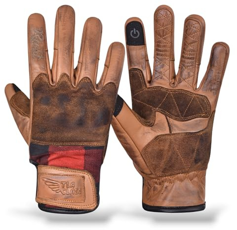 TLA Rust Gants de Moto Vintage en Cuir, Protections des articulations, homologuées CE, 2XS à 4XL pour Hommes et Femmes, pour cafè Racer, Scooter, écrans tactiles, Protection Contre Les Chocs élevés.