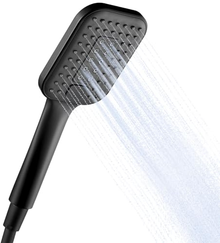 OFFO Soffione Doccia con Tubo, Flessibile da 1,6 m, con 3 Modalità Di Spruzzo, Doccino per Doccia con Tubo a Mano per Il Bagno, Rettangolare 12x9cm,Nero opaco