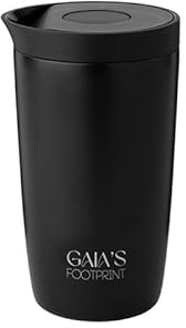 Gaias Footprint Thermobecher 350 ml aus Edelstahl für Kaffee oder Tee – Auslaufsicherer Reisebecher, Doppelwandig Vakuumisoliert mit Schnellverschluss, Schwarz