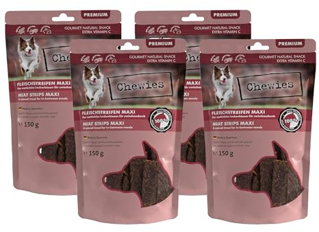 Chewies Tiras de Carne para Perros de 100% Carne de Caballo – 4 x 150 g – Tiras para Masticar del Caballo para Perros – sin azúcar y sin Cereales – Caballos Deshidratado