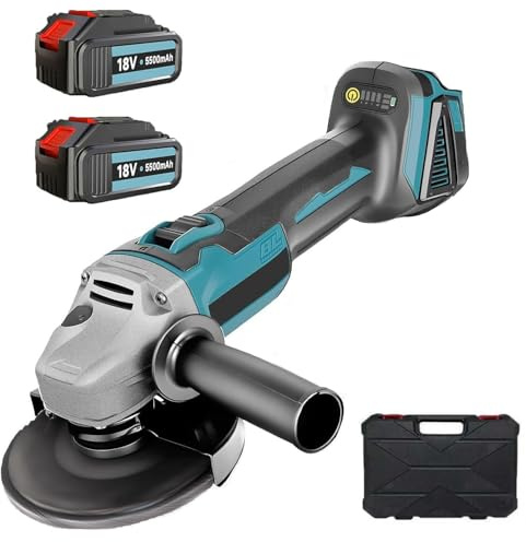 JunmuDSG Bürstenloser Akku Winkelschleifer Ø125mm für 18V Makita Akkus - Akku Flex Trennschleifer Komplett-Set mit 2x 5500mAh Akkus & Ladegerät - Zum Schneiden, Schleifen, Polieren