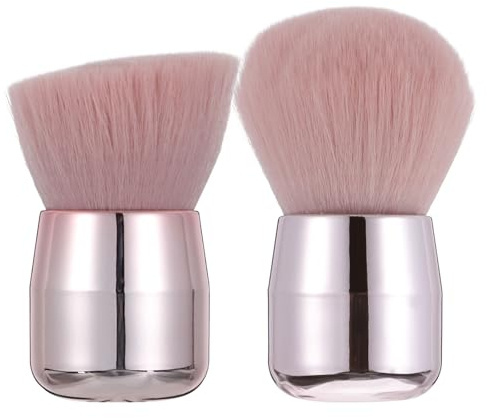 GAROZATION 2pcs Mushroom Shape Foundation Brush with Soft Fiber Bristles for Full Coverage, Portable Pink Makeup Brush Set for Travel and Cosmetic Bag