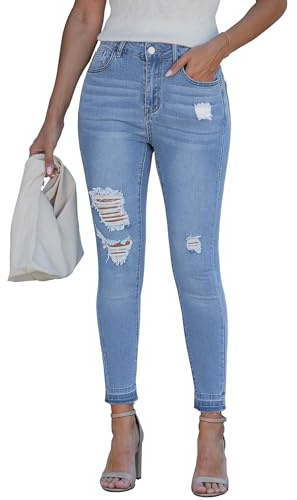 luvamia High Waisted Ripped Jeans for Women Cropped Skinny Trendy Ripped Stretchy Denim Pants High Waisted Distressed Destroyed Jeggings Roadknight Blue Medium US Size 8-10