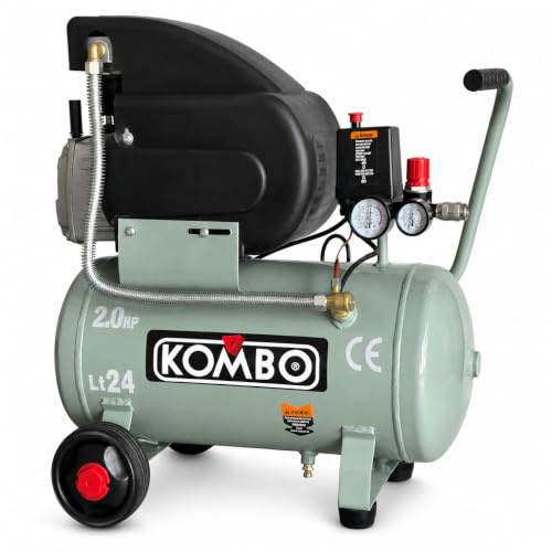KOMBO - Compressore Elettrico 2.0 HP 24 Litri – 8 Bar, 2800 giri/min – Pompa Aria per Officina, Verniciatura, Pneumatici, Gonfiaggio, Soffiaggio, Pulizia