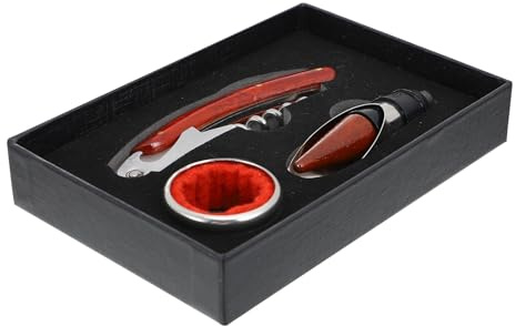 SUPVOX Ouvre-Bouteille à Vin Rouge en Métal Verseur Collier Anti-Goutte en Tissu Rouge Ensemble 3 Pièces Coffret Présent Accessoire Vin pour Maison Bar et Restaurant