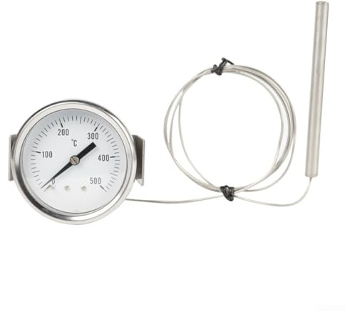 Termómetro de horno de acero inoxidable con sonda de 10 cm para calderas, hornos tostadores, parrillas y estufas de leña, rango de temperatura 0-500 °C, diámetro de 6,8 cm (tipo soporte)