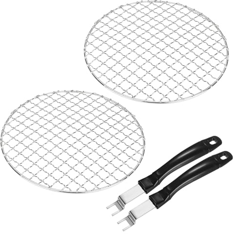 M METERXITY 4-Pack Cooling Rack 7.5 Round 201 Stainless Steel, Silver | Cross Wire Grate Cooling Racks with Grill Grate Lifter for Grilling, Cooking, Steaming, Baking