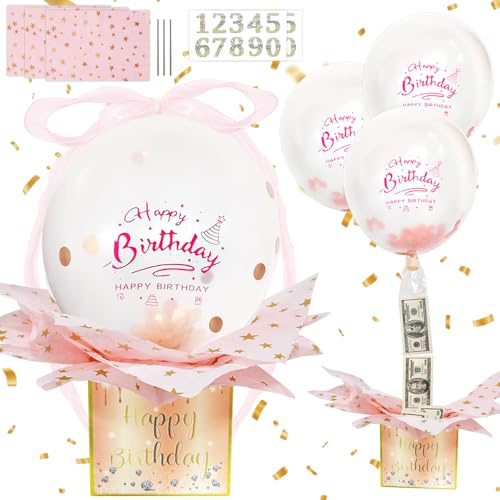 HuaMuDM Geldgeschenke Geburtstag DIY Überraschungsbox mit Luftballons | Geldgeschenke Geburtstag,Überraschungsbox mit Luftballons,Geldgeschenk Box,Für Familie,Freunde,Romantische Gelegenheiten