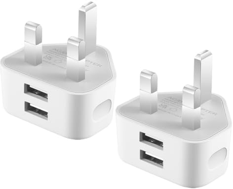 Security-01 2-Pack Dual Port USB Charger Plug, 5V 2.1A 10.5W Wall Power Supply Adapter, Compatible with IP camera, Tablets, MP3 players, E-Readers, Smartphones, Power tools and more, White