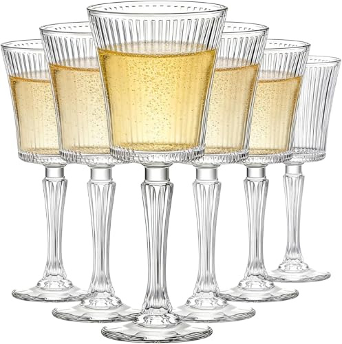 Haayymo Set di 6 bicchieri da vino retrò eleganti da 290 ml, vetro di alta qualità, design durevole ed ergonomico