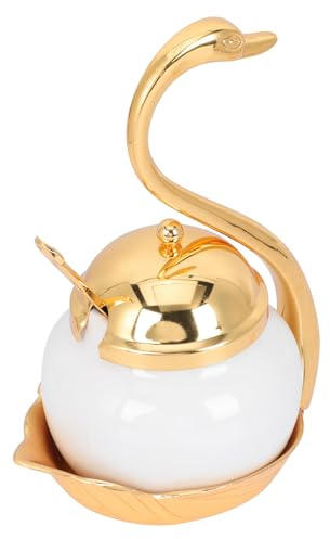 minkissy Azucarero de Aleación de Aluminio Cuchara, Recipiente para Azúcar y Especias, Diseño Especial Dorado, Adecuado para Banquetes y Buffets