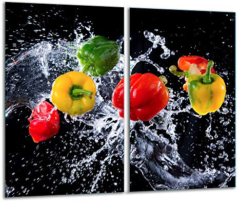 TMK Plaque de protection universelle pour plaque de cuisson 2 x 30 x 52 cm 2 pieces Pour plaques de cuisson Protection contre les éclaboussures Planche a découper en verre trempé Décoration Paprika