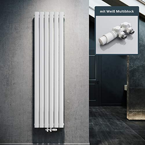 ELEGANT Design Heizkörper Flach 1800x462mm mit Weiß Multiblock Thermostat Flachheizkörper Weiß Einlagig Vertikal Heizkörper Mittelanschluss
