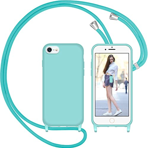 Nupcknn Liquid Silikon Handykette Hülle für iPhone 7/8/SE 2020 Hülle Necklace(abnehmbar) Hülle mit Kordel zum Umhängen Handy Schutzhülle mit Band(Gletscher blau, 4.7)