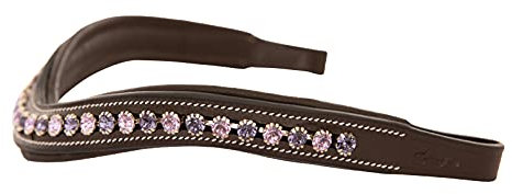 ExionPro gepolsterter Tansanit- & violetter Bling-Kristall-Stirnriemen aus Lederzaumzeug|Mit Diamanten verzierte Bling-Stirnbänder |Größe – Full, Cob, Over, Pony|Farbe-Braun, Schwarz
