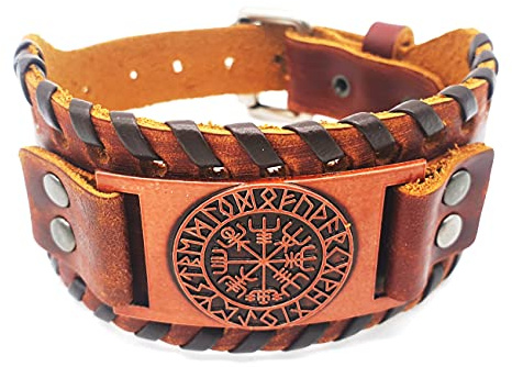 Vikings Armband Vegvisir Wikinger Kompass Leder Metall braun kupfer