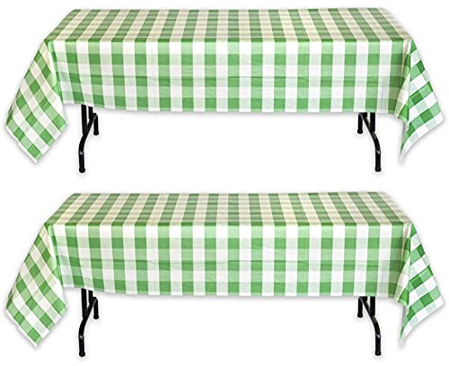 Havercamp Green Plaid Paper Tablecloth 2 Pack, 54in X 108in Disposable Gingham Table Cover for Picnic, BBQ, St Patrick's Day