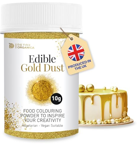 Gold Edible Glitter for Cakes 10g – Gold Dust for Cakes Icing, Muffins, Drinks Decorations Edible – Suitable for Vegans, Vegatarians