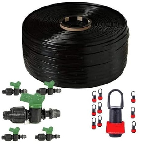 Suinga Pack 250 m Cinta de RIEGO POR GOTEO 16mm. GOTEROS CADA 30 cm + 5 Llaves conexión a tubo principal + 10 tapones