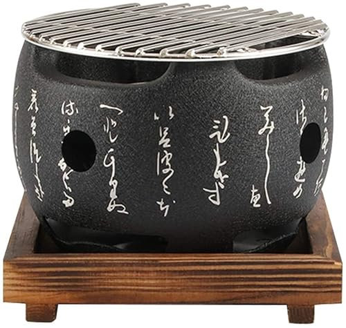 Ecoodisk Griglia a Carbone da Tavolo Giapponese, Carbone Portatile da Cucina a Carbone con griglia a Rete e Base in Legno per Campeggio, Zaino in Spalla, Picnic,20 * 20CM
