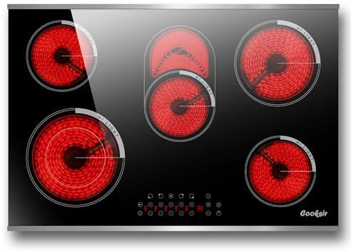 Cooksir Electric Cooktop 30 Inch - 5 Burner Electric Stove Built-in(29.13x19.3) 8400W High Power, 30 In Ceramic Stove Touch Control with Timer, Safety Lock, Glass Metal Frame, 220-240V Hard Wired