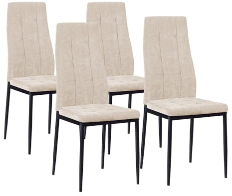 WeHome - Sedie di Tessuto Milano, Set da 4 Sedie Design per Sala da Pranzo, Sedie da Cucina, Ufficio, Sala d'Attesa, Camera da Letto, Cucina completa, Arredamento casa (Beige)