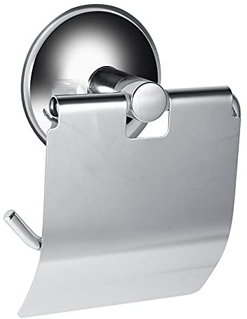 FIYO Soporte de Papel Higiénico Montado en la Pared, Acero Inoxidable con Tapa y Ventosa, Colgador de Papel Higiénico de Metal para Baño, Cocina
